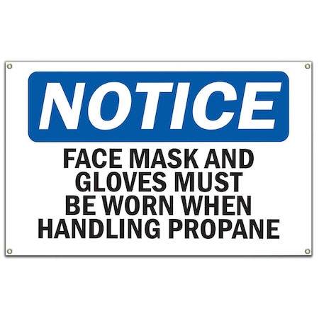 Signmission OSHA Notice Sign, Face Mask And Gloves Must Be Worn When Handling, 60 in Banner, OS-NS-B-60-12373 OS-NS-B-60-12373